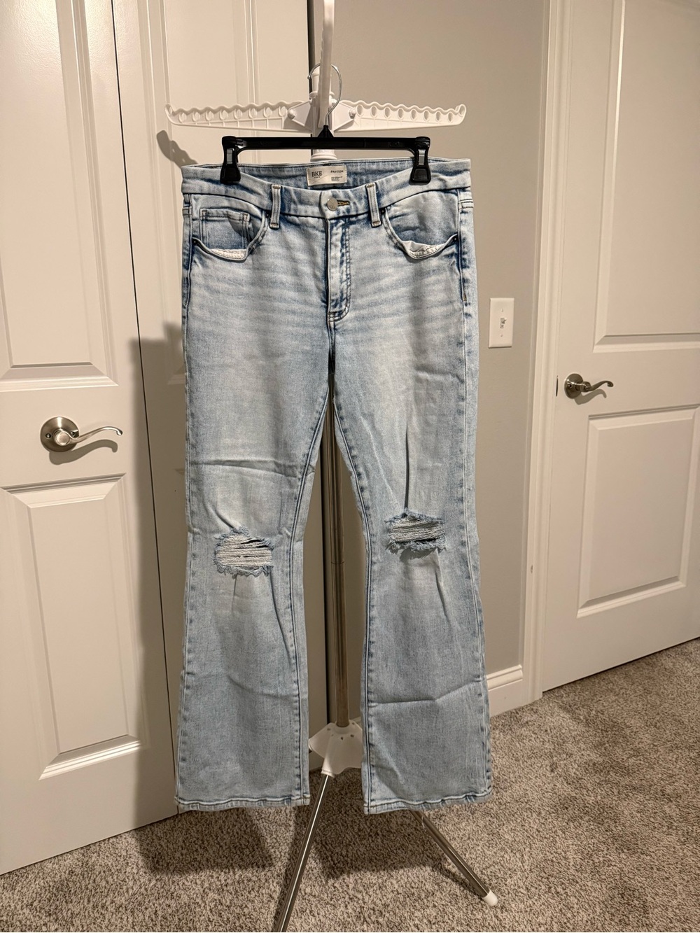 BKE Light Blue Distressed Flare Jeans